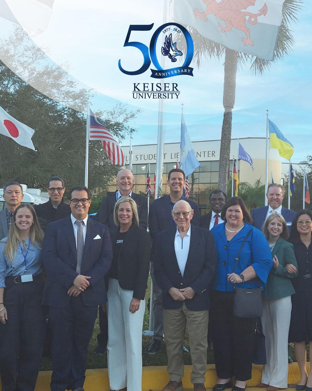 Keiser University International students collaborating on campus